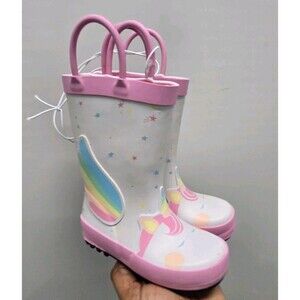 Cat & Jack Toddler Girls Lennon Unicorn Rain Boots Pink White Size 6 NWT